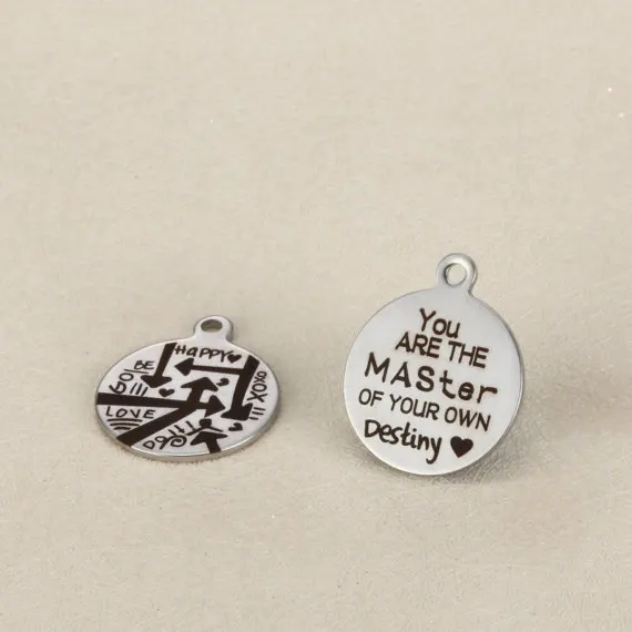 

20pcs/lot 18mm New design Engraved stainless steel charms -You are the master of your own destiny Steel Charm 2 sided