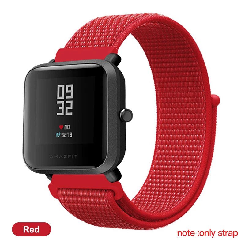 Red BAPICK 20/22 мм нейлон Спортивный ремешок для Xiaomi Amazfit Bip Gts Gtr Ремешок Браслет Для Xiaomi Huami Amazfit темп Stratos Gtr 42 47 мм ремешок - Цвет: Red