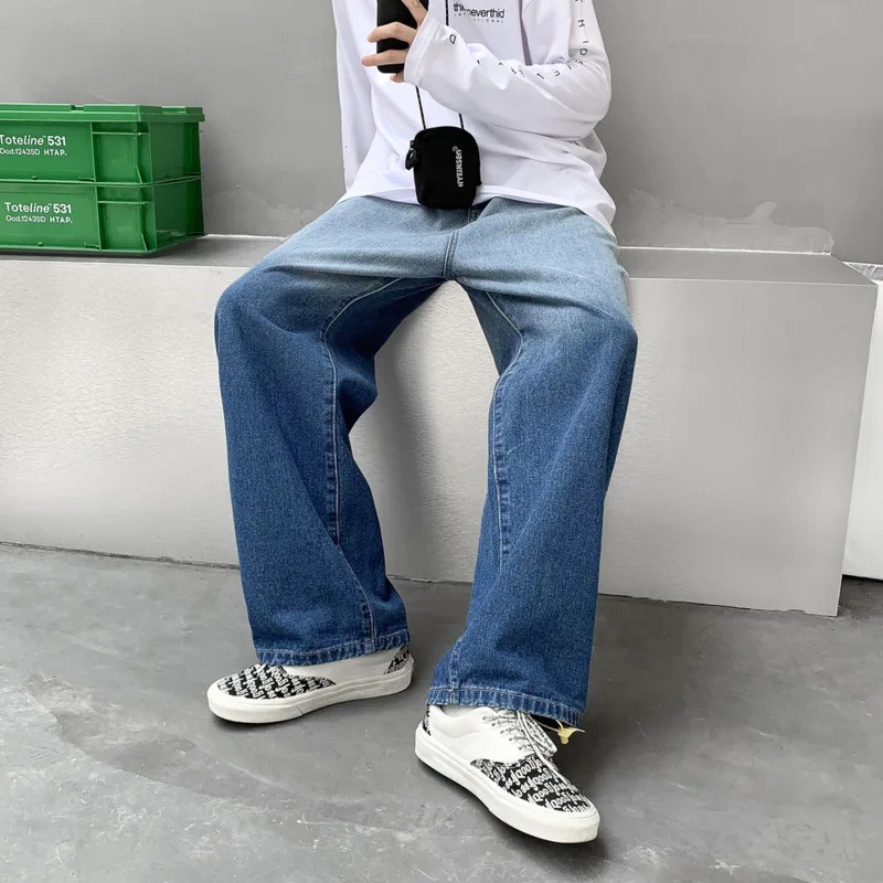 Korean Wide-leg Jeans Men's Fashion Casual Retro Gradient Jeans Men Streetwear Loose Hip-hop Straight Denim Trousers Mens M-3XL
