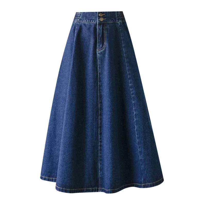 

2021 New Spring Autumn Denim Skirt Women Elastic Waist Cowboy Skirts Lady Midi Skirt Female Student A-line umbrella Skirt R1058