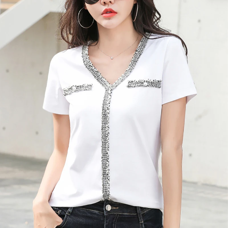 Poleras Mujer De Moda 2020 летняя черная футболка контрастных цветов для женщин с коротким
