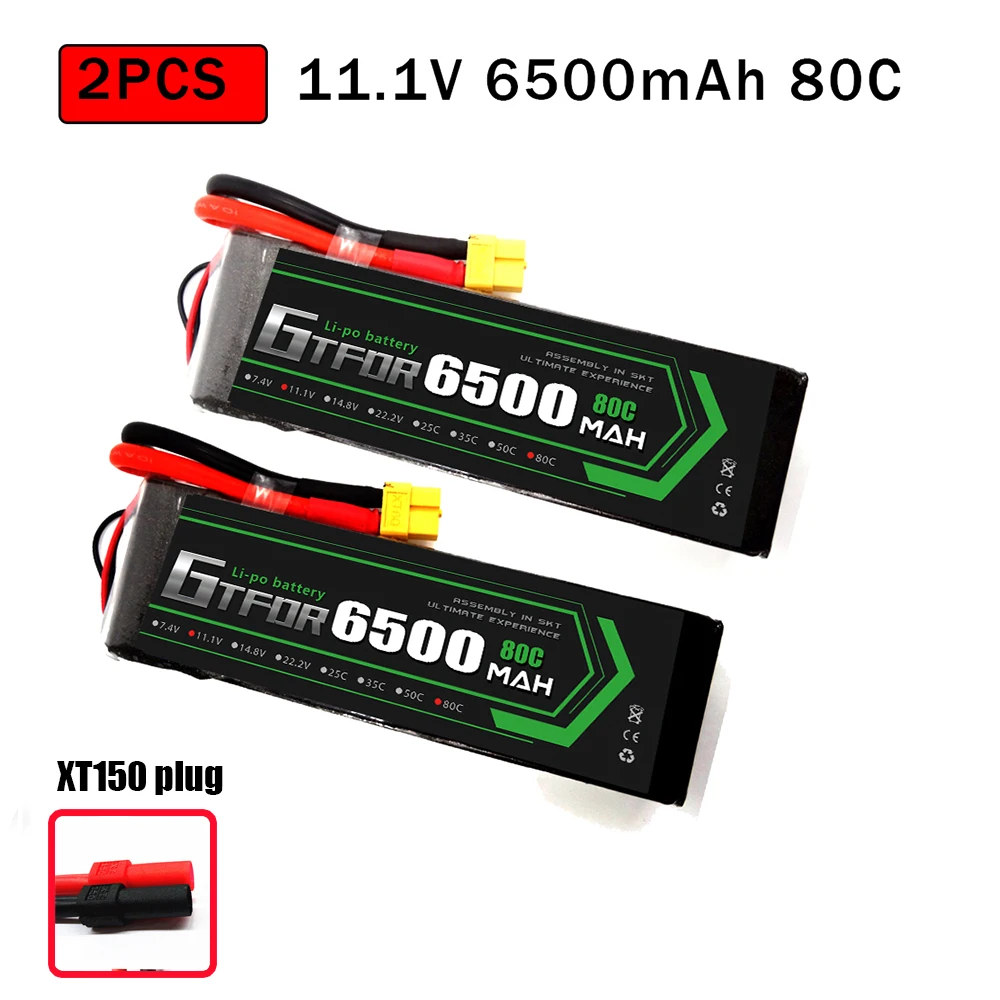 2PCS6500SOFTXT150 GTFDR 2 шт. RC батарея Lipo 7,4 V 11,1 V 2S 3S 6000MAH 6500MAH 6200MAH 7000mah 50C 60C 80C 100C 120C для RC Stampede автомобильный Дрон - Цвет: 2PCS6500SOFTXT150