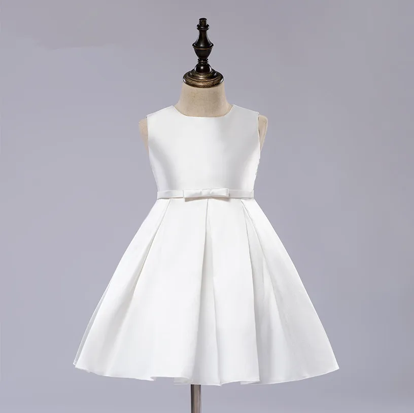 Атласное платье для девочек белое без рукавов первого причастия | Детская одежда