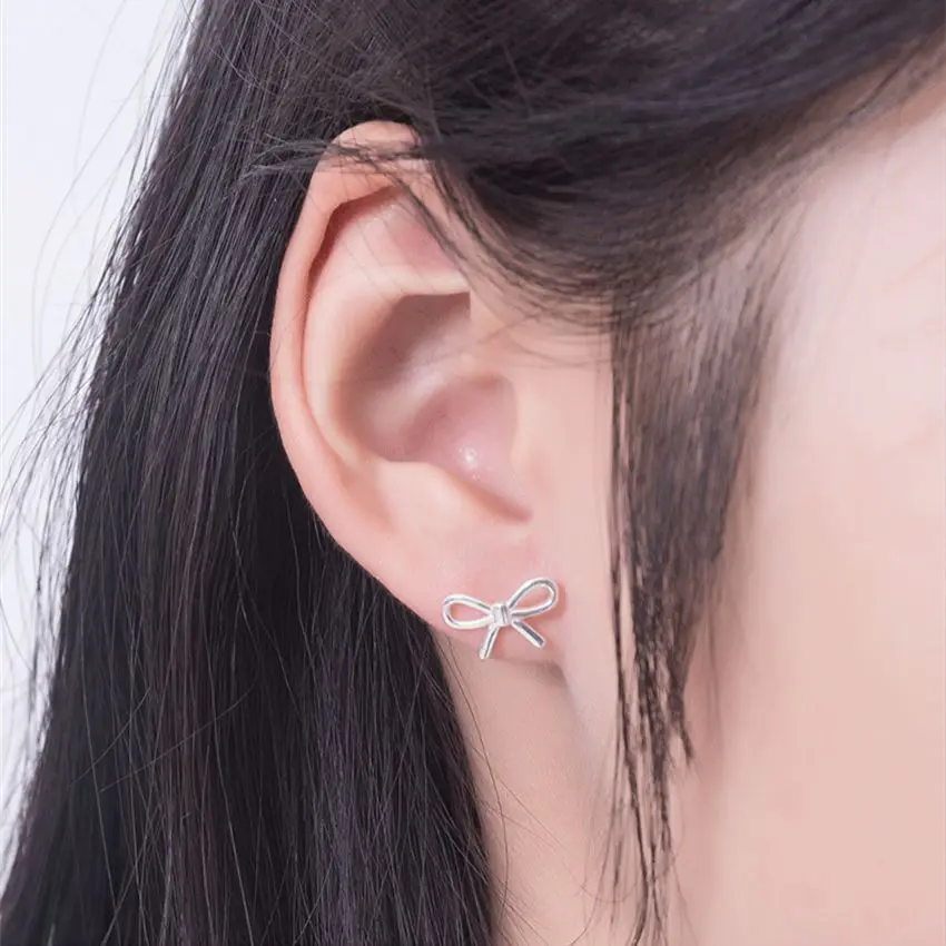 

S925 Sterling Silver Earrings For Women 1:1 Classic Bow Stud Earrings Sweet And Lovely Exquisite Party Jewelry Gift