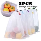 5 шт. многоразовые мешки для хранения фруктов и овощей, моющиеся сетчатые мешки, кухонный органайзер, пакет для хранения продуктов, продуктовые мешки