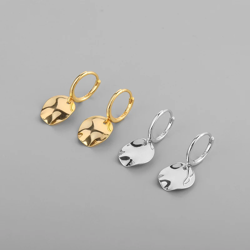 

925 Sterling Silver Geometric Irregular disc Pendant Hoop Earrings for Women Personality Party Jewelry
