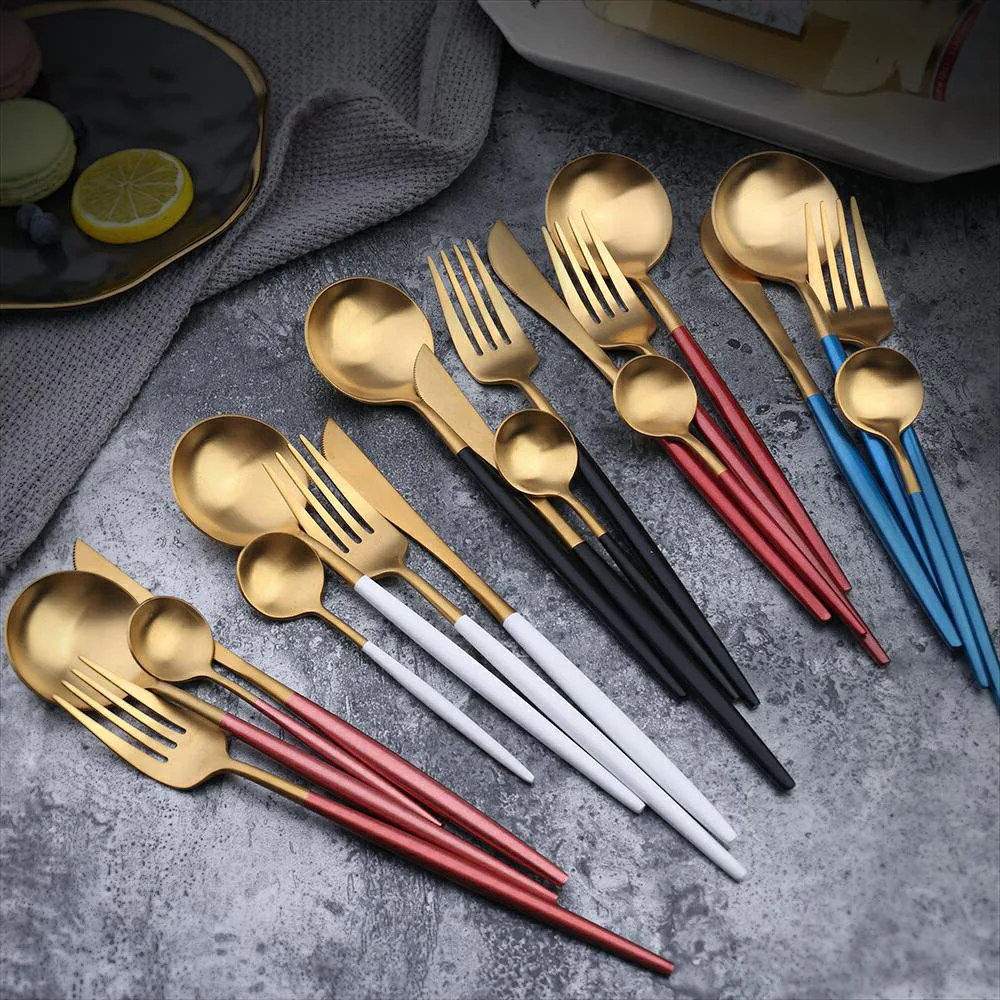 

Gold-Plated Stainless Steel Portugal Tableware Knife And Fork Spoon Used Antiskid Gift Boxes