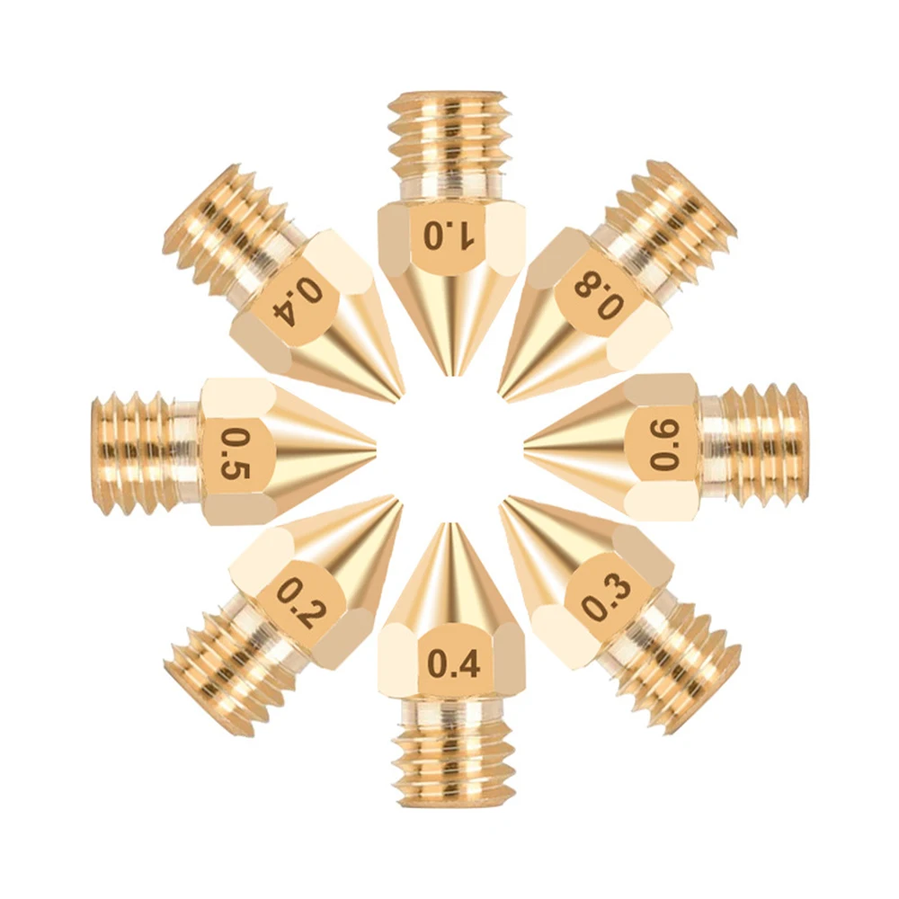 5Pieces 3D Printer Brass Copper Nozzle All Sizes 0.2/0.3/0.4/0.5/0.6/0.8/1.0 Extruder Print Head For 1.75mm MK8 Makerbot