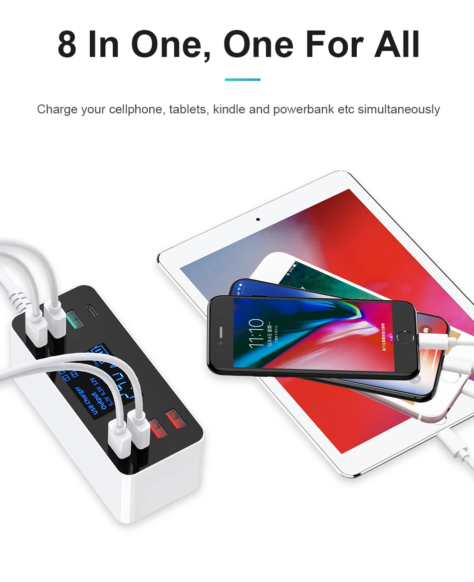IHaitun светодиодный 8 портов 8А 40 Вт QC 3,0 USB зарядное устройство Тип C быстрое зарядное устройство для мобильного телефона для iPhone X XS samsung S10 huawei P30 Pro