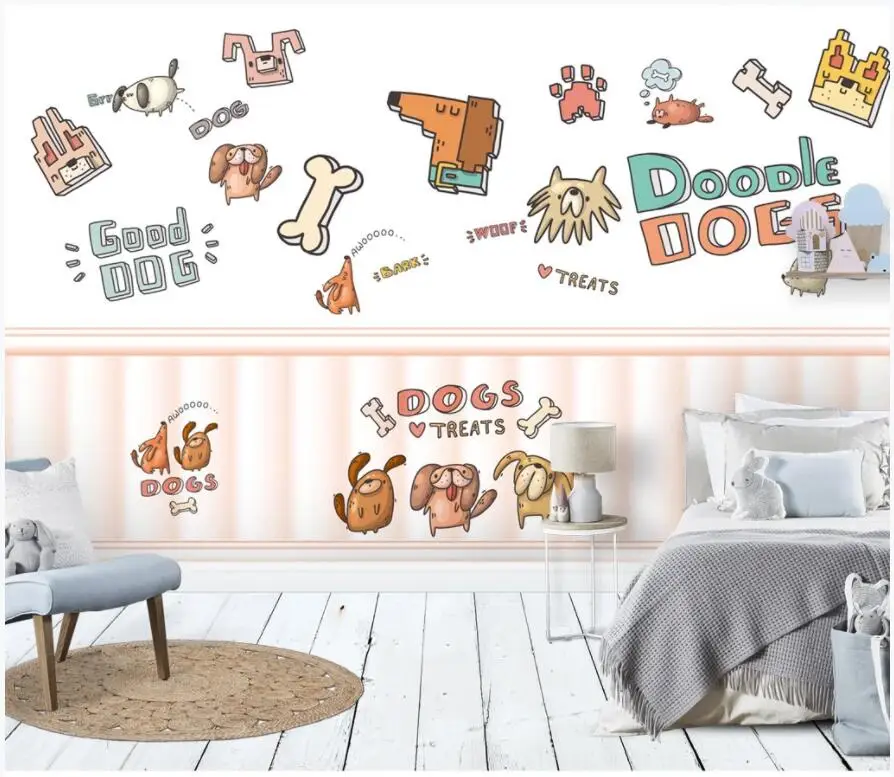 

3d wallpaper custom photo Cartoon fun doodle hand drawn dog children room home decor 3d wall murals wallpaper for walls 3 d