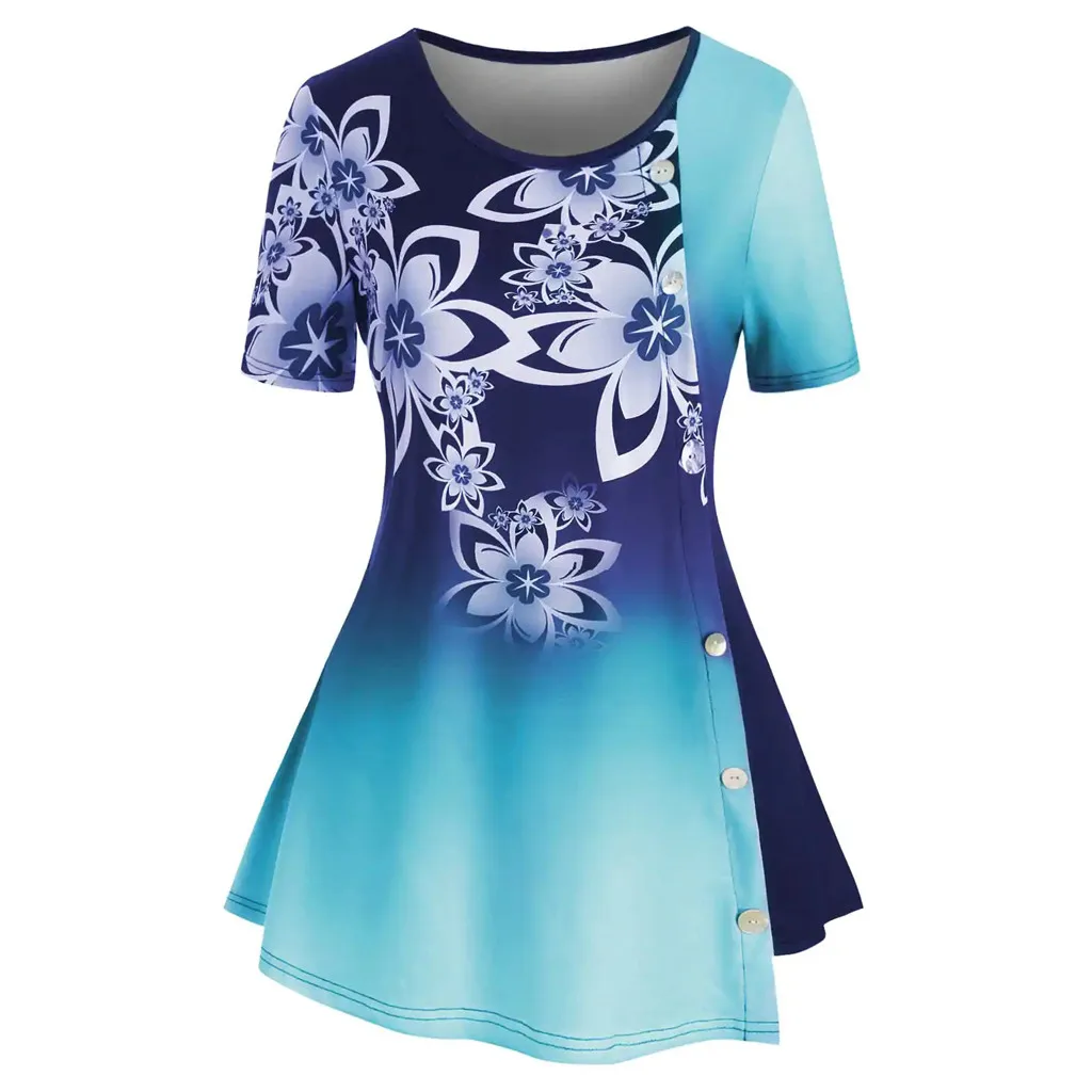 Блузка женская с принтом и коротким рукавом на пуговицах | Женская одежда