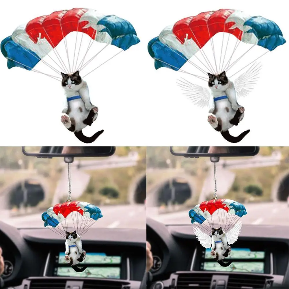 

Creative Cute Parachute Cat Car Rearview Mirror Pendant Interior Car Supplies J9I0