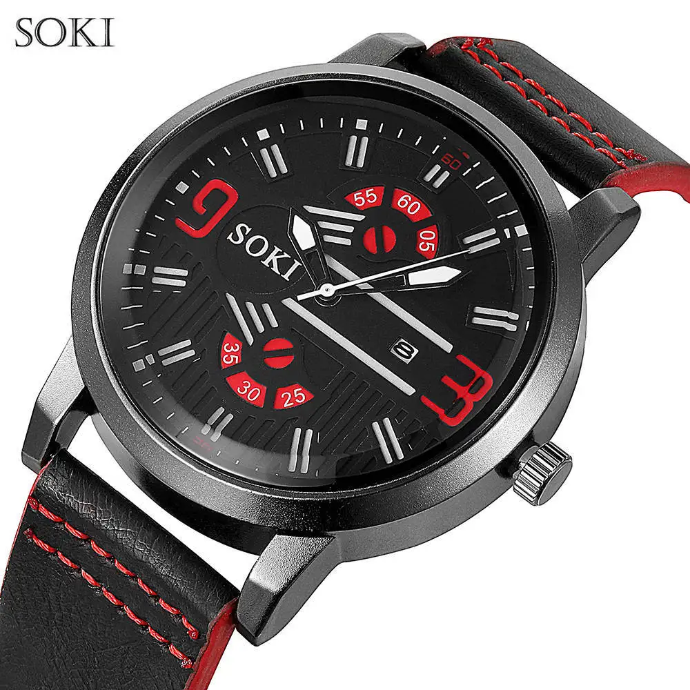 

Soki Brand European And American Hot-selling Fashion Sports Big Dial Men's Watch Casual Business Belt Calendar Quartz Watch