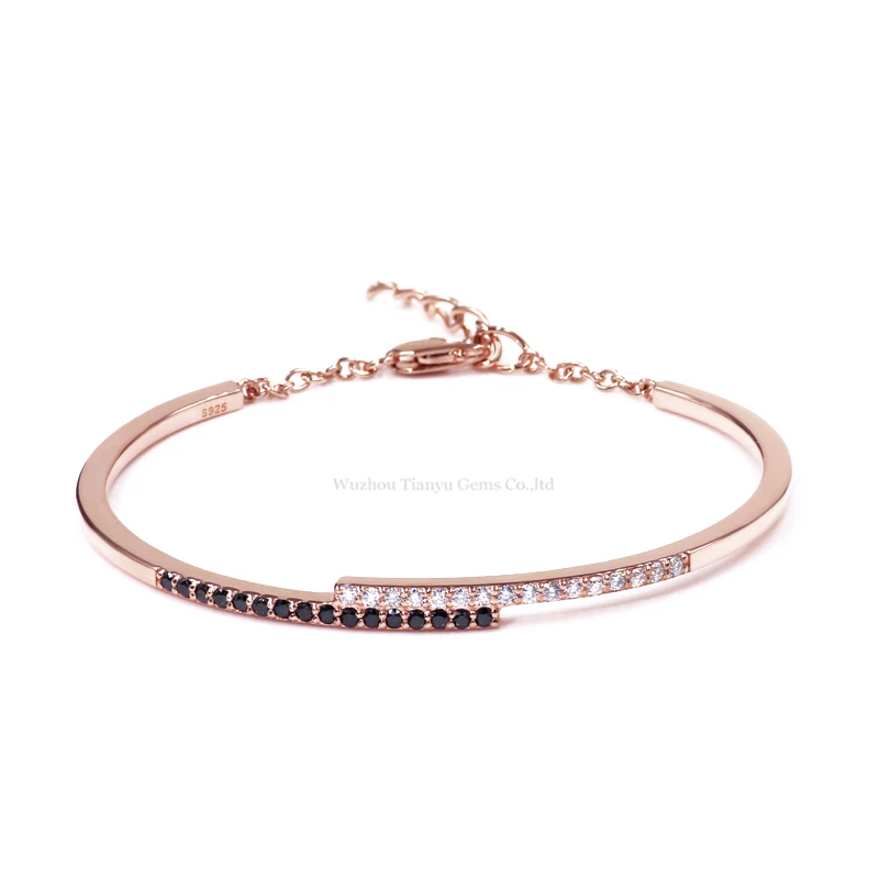 Tianyu драгоценные камни черный/белый Муассанит серебряный браслет женские