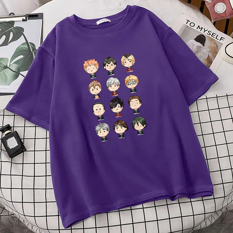 

Женская футболка с рисунком Аниме Haikyuu, Повседневный хлопковый топ с коротким рукавом в стиле хип-хоп, летняя мягкая женская футболка с круг...