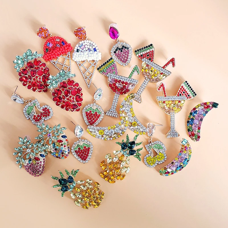 Оптовая продажа JUJIA новые модные серьги с фруктами и кристаллами для женщин