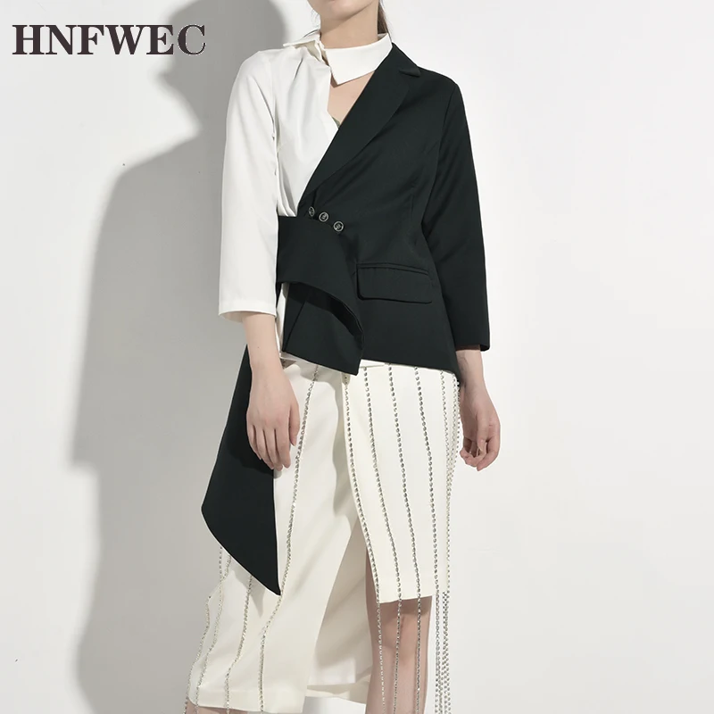 Свободная приталенная Асимметричная Женская куртка с длинным рукавом и отложным