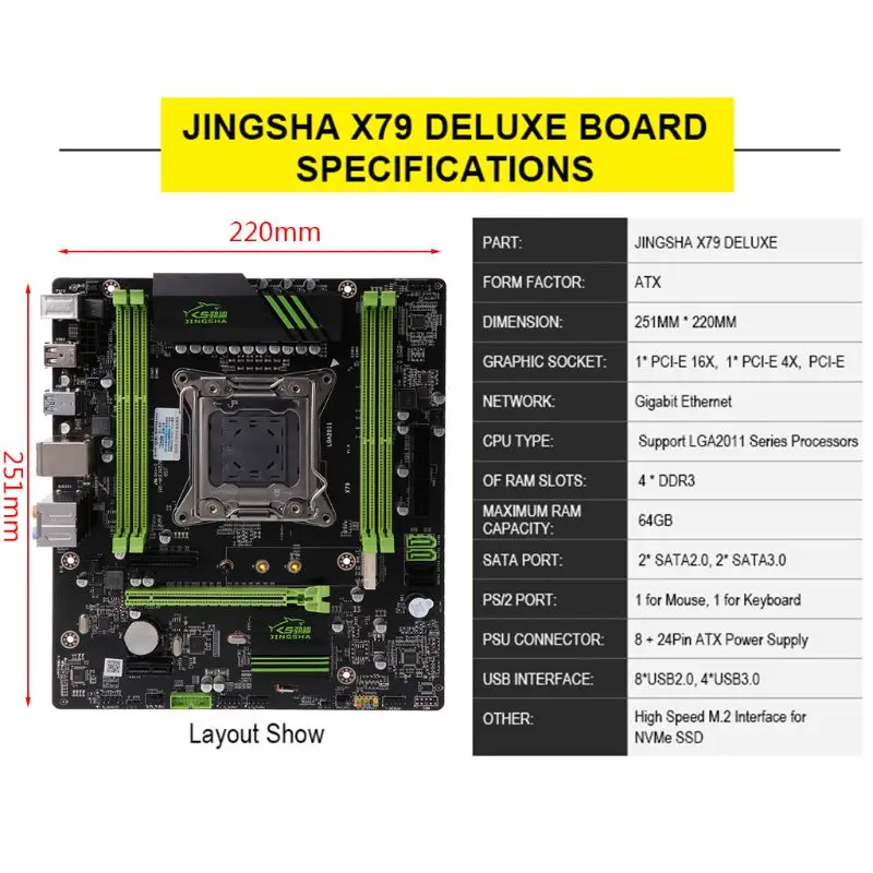 1 шт. X79 материнская плата 2011 ATX основная плата 64 Гб USB3.0 SATA3.0 PCI-E 16X NVME M.2 SSD поддержка памяти REG ECC и процессора E5