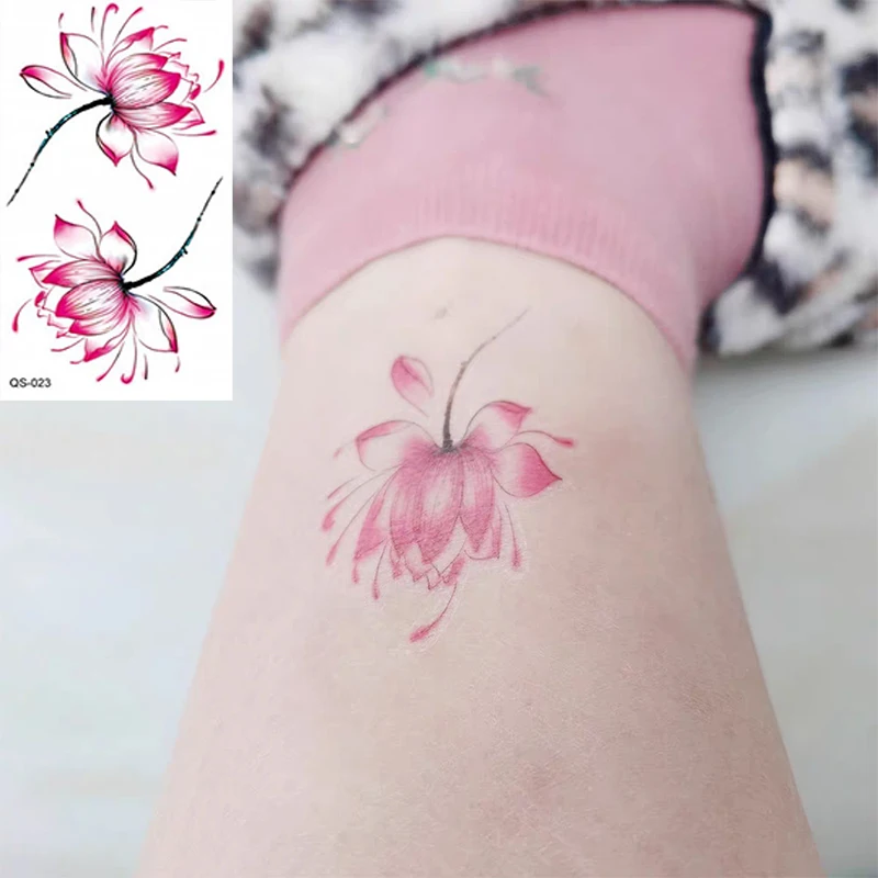 

Водостойкие временные тату-наклейки, лотос, цветок, имитация татуировки, Геометрические Животные, флеш-тату, тату для рук, спины, ног для дев...