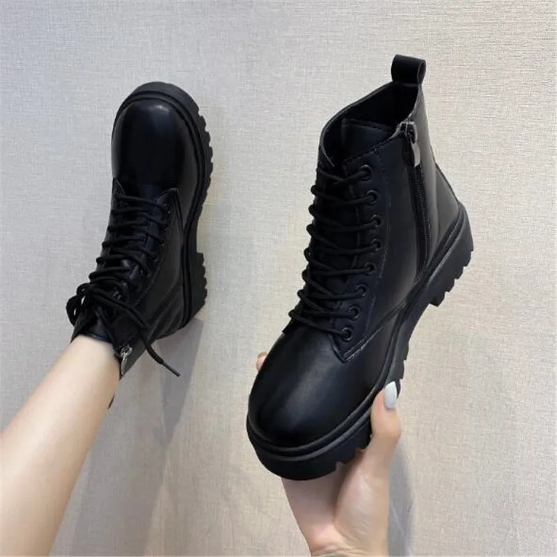 

2021 Модные женские черные ботинки Martin, женские ботильоны из искусственной кожи на шнуровке в стиле панк, Женская осенне-зимняя обувь