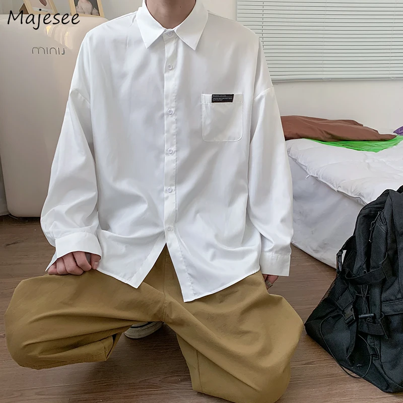 

Рубашка мужская с длинным рукавом, модная универсальная Простая Повседневная блуза оверсайз в Корейском стиле, с карманами, в стиле кэжуал, ...