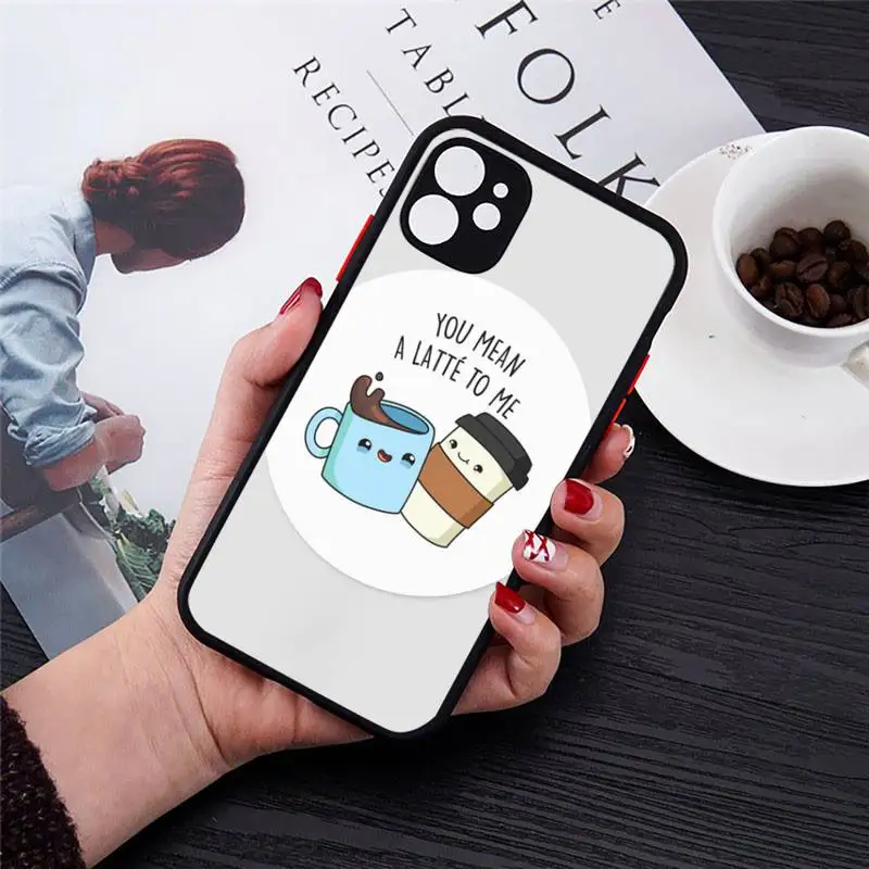 

Coffee Wine Cup Phone Cases Transparent Matte for iPhone 7 8 11 12 s mini pro X XS XR MAX Plus cover funda
