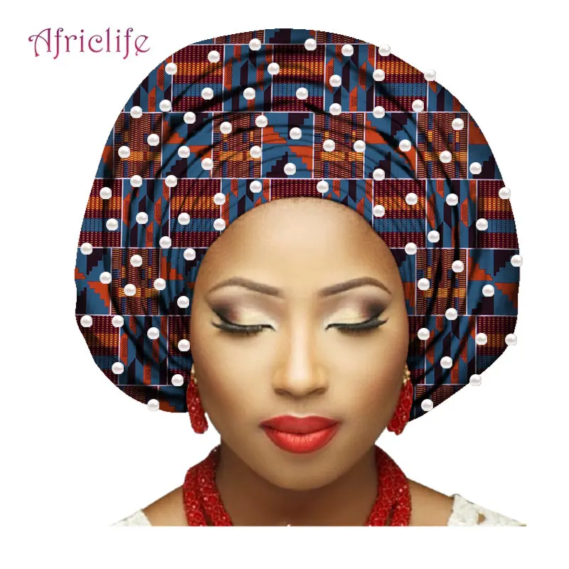 Шарфы с бусинами африканские бусины тюрбан головной убор нигерийский 100% хлопок