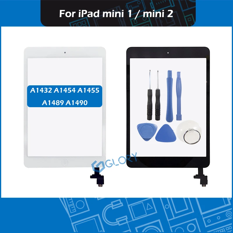 

5 шт./лот A1432 A1454 A1455 A1490 A1489 дигитайзер Переднее стекло для iPad Mini 1 / 2 Сенсорная панель + Home botton