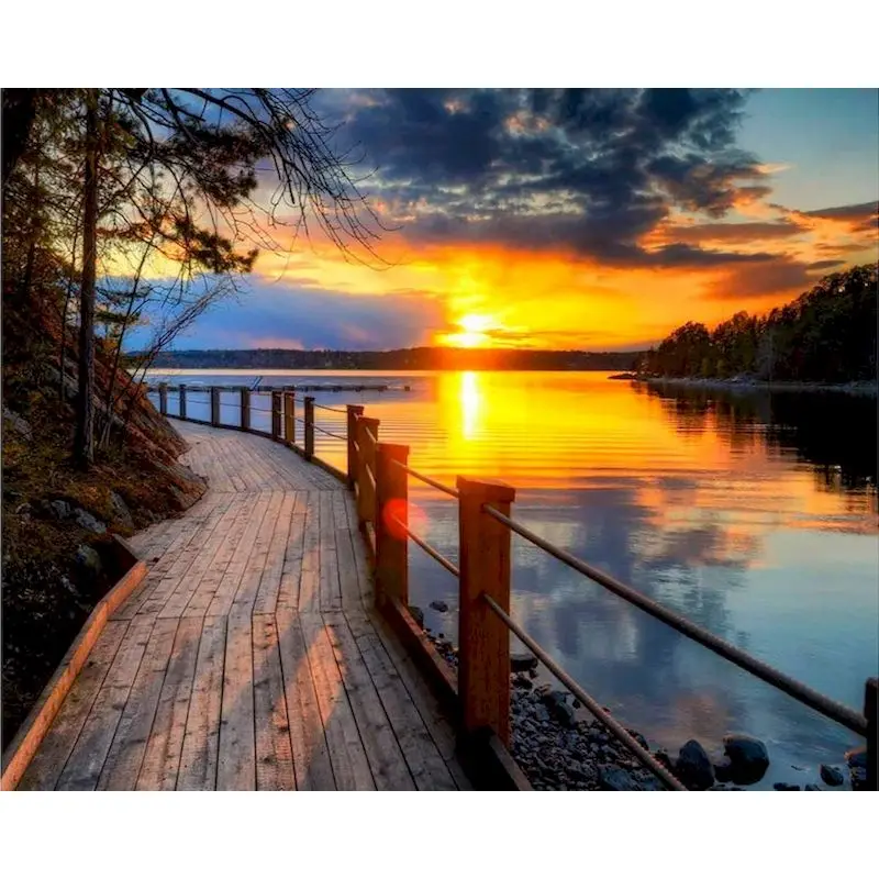 

DIY Painting By Numbers Kits Sunset Lake Water Landscape Modern Wall Art Picture Scenery Paint By Numbers Acrylic Paint Adults
