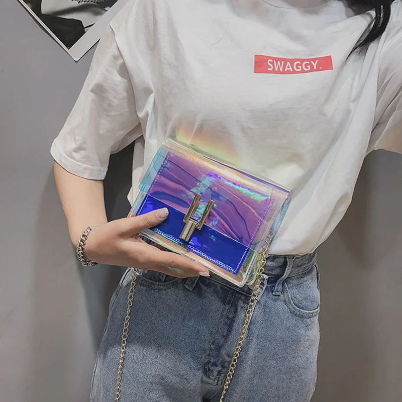 Fashion Women Colorful Jelly Shoulder Bag Girl Laser Holographic Transparent Handbag Crossbody Messenger Bags Mini Tote SS0424 | Багаж и