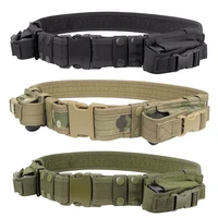 2 tactical adjustable combat police belt 2 pistol magazine pouch belt men nylon heavy duty waistband army military belts