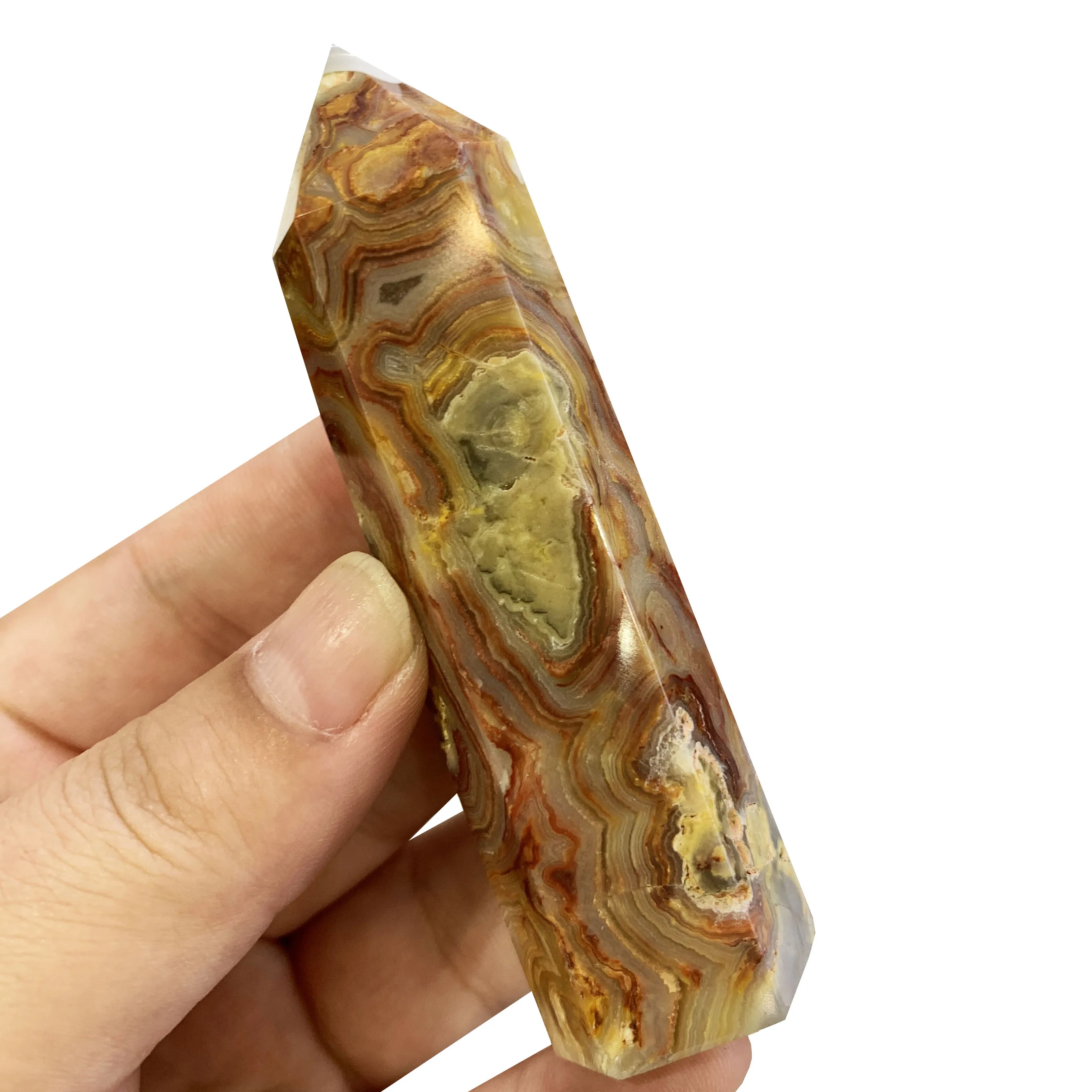 

80-90MM High Quality Red Crazy Agate Point Healing Natural Crystal Quartz Energy Wand Tower For Home Decor