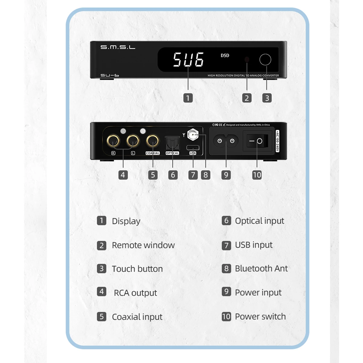 SMSL SU-6 USB DAC декодер ES9038Q2M OPA1612 * 4 32 бит/768 кГц DSD512 Bluetooth 5 0 настольный мини аудио с