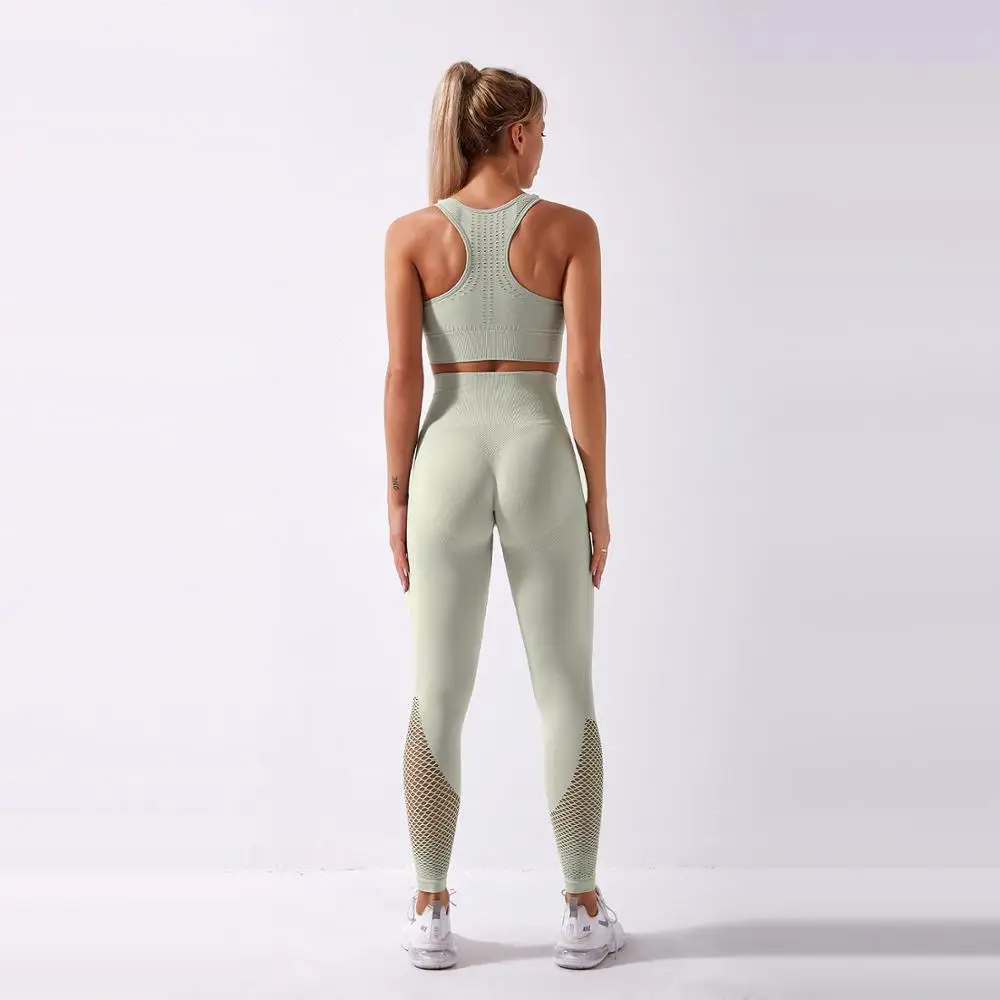 

New Women's Yoga Fitness Bra Set, Knitted Seamless Sports Gym Fitness Outdoor Sports Yoga Set Bra+Pants DS99
