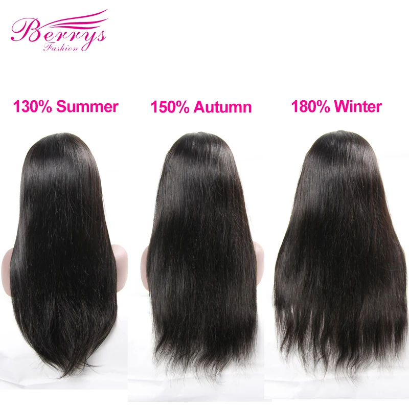 [Berrys Fashion] прямые волосы Remy 130% 180% полные парики на шнурках для зимы натуральные с