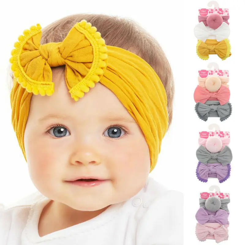 

Newborn Girls Kids Baby Bow Hairband Headband Stretch Turban Knot Head Wrap 3pcs