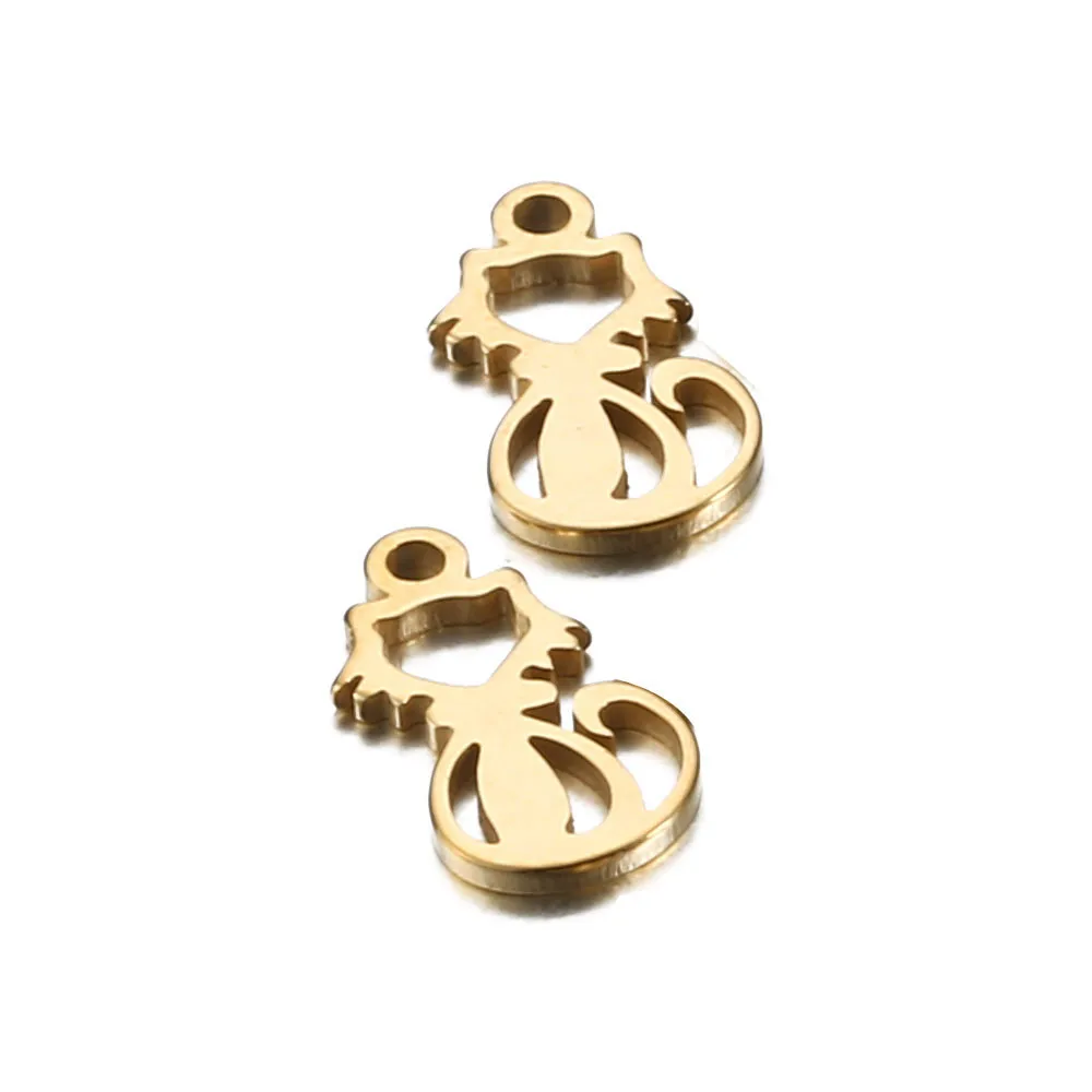 10 шт./лот из нержавеющей стали полые кошачьи амулеты для DIY ювелирных изделий