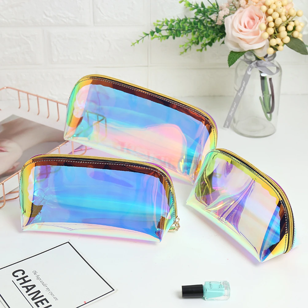 Fashion Laser TPU Transparent Cosmetic Bag Private Label Makeup Brush Bags Waterproof And Convenient Ladies Clutch Custom Logo