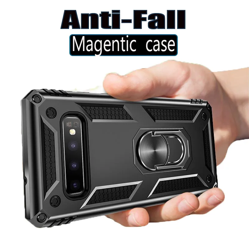 Роскошный Броня с магнитным кольцом силиконовый чехол для samsung Galaxy Note 10 плюс 9 S8 S9