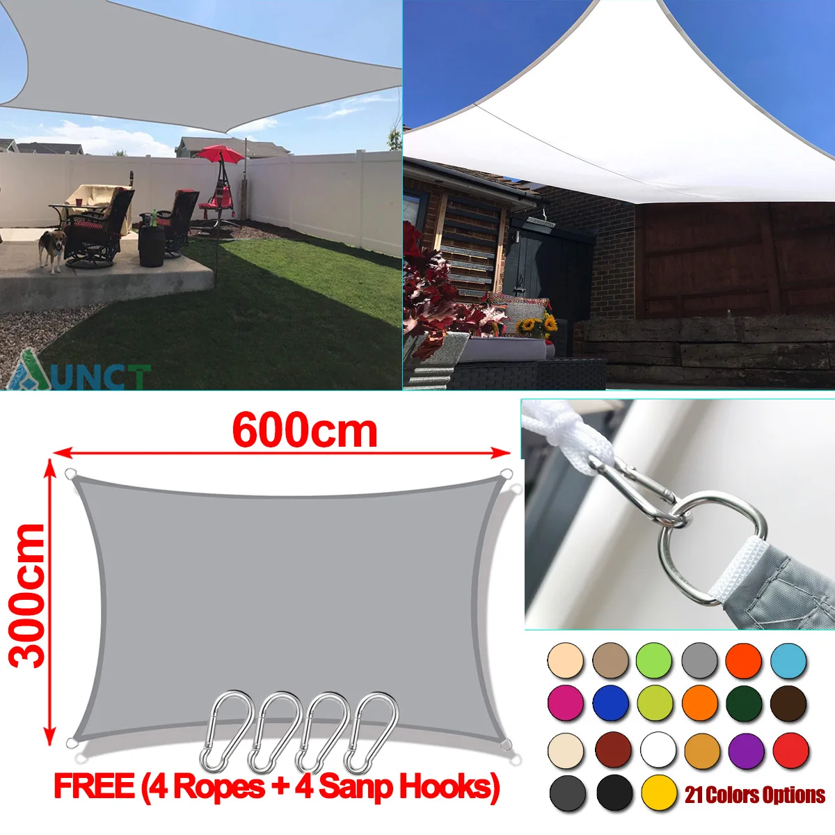 

3x6M 300D Oxford Rectangle Visor Sun Shade Sail Pool Cover Sunscreen Awnings Outdoor Waterproof Sail Shade Cloth Gazebo Canopy