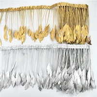 2yards gold goose feather trim rooster geese ribbon on tape wedding party decoration fringe sewing trimmings decor for clothes