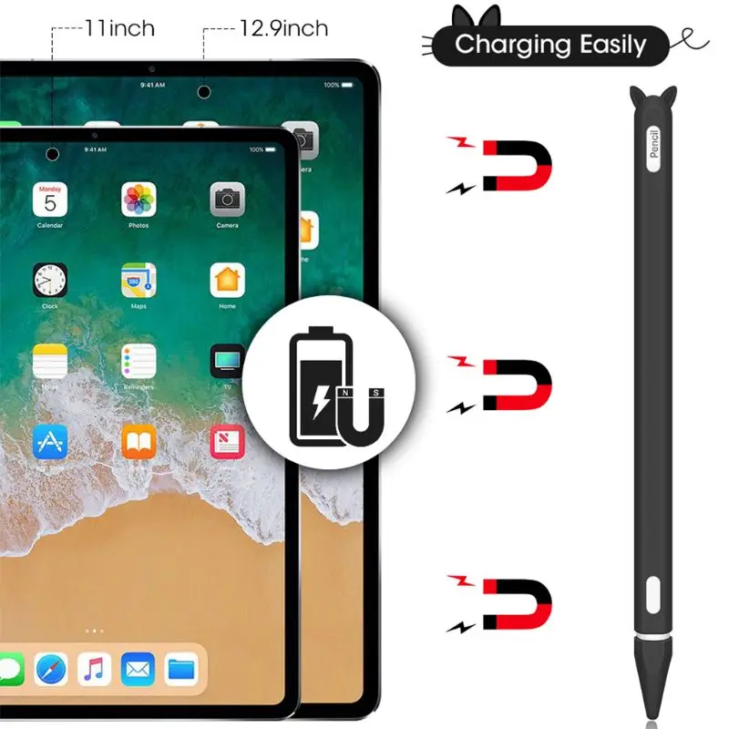 

Cute Cat Ear Anti-scroll Silicone Protective Pouch Cap Holder Nib Cover Protective case Skin For Apple Pencil 2 For iPad pro Pen