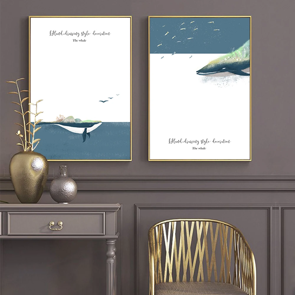 Современная простая декоративная картина морской Кит в стиле любовь принты
