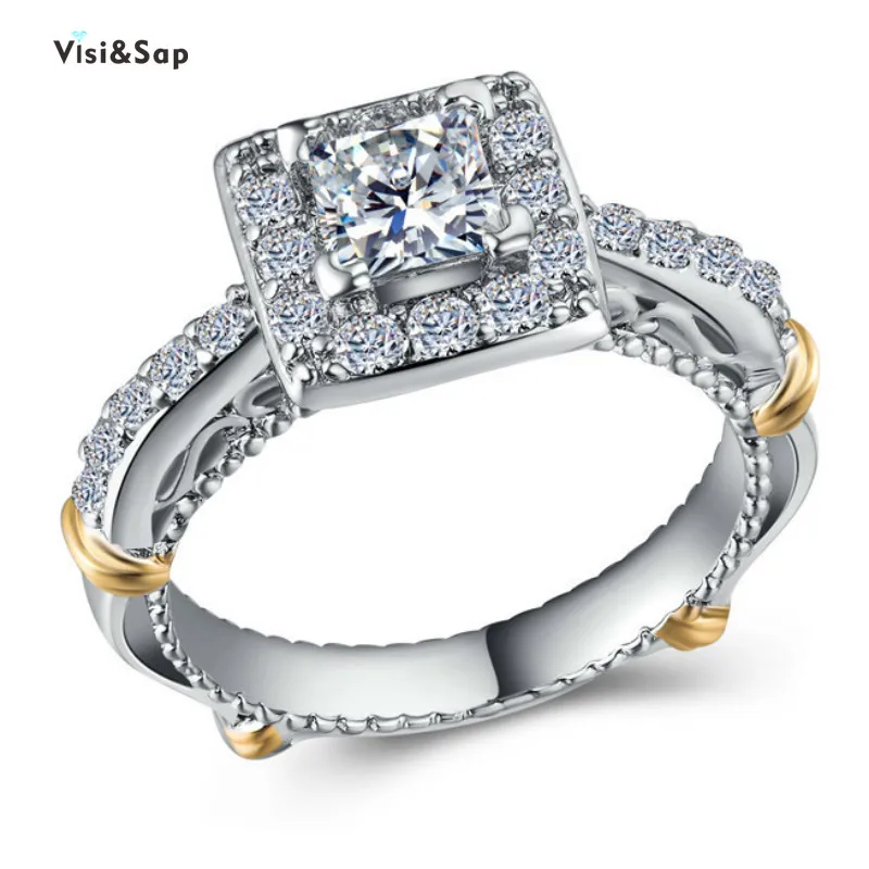 Женское Винтажное кольцо с фианитом Visisap роскошное из белого золота камнями