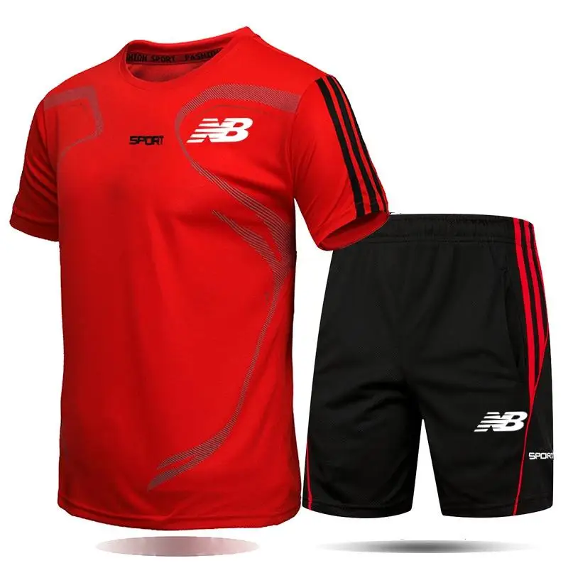 

New fashion men's NB football Sportswear Quick Dry Breathable jogging training basketball Jersey Short sleeve +Shorts suit