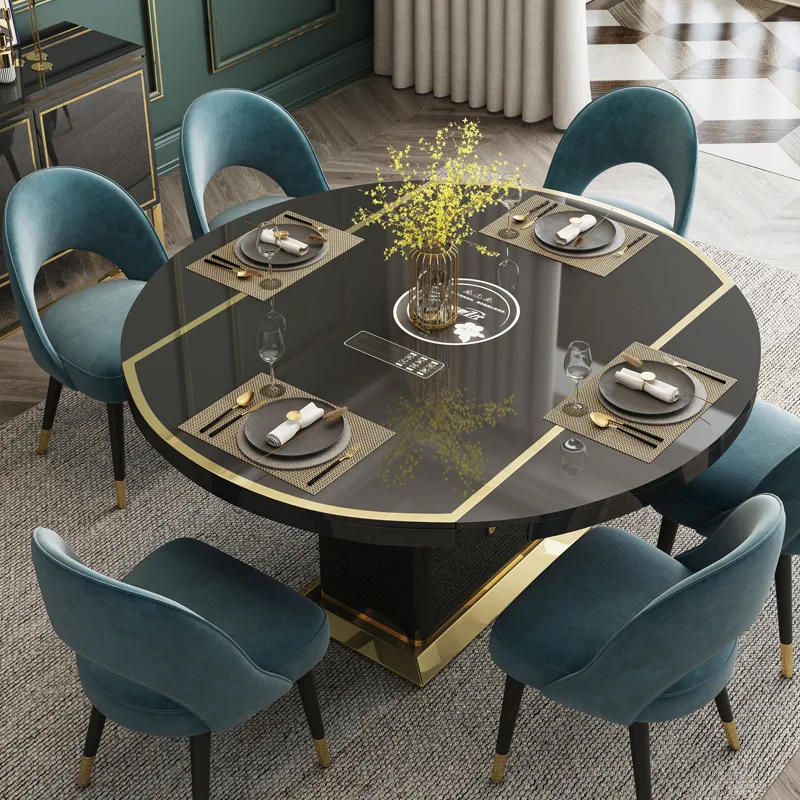 

Rock slab dining table simple rectangular light luxury stainless steel dining table and chairs high-end villa furniture