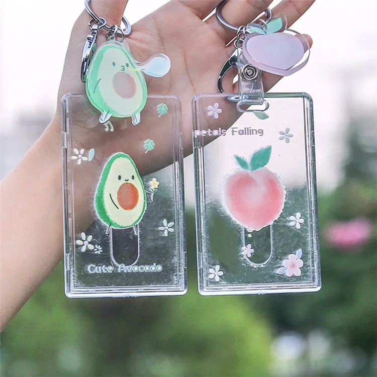Милый прозрачный держатель для карт авокадо студенческий мультяшный брелок