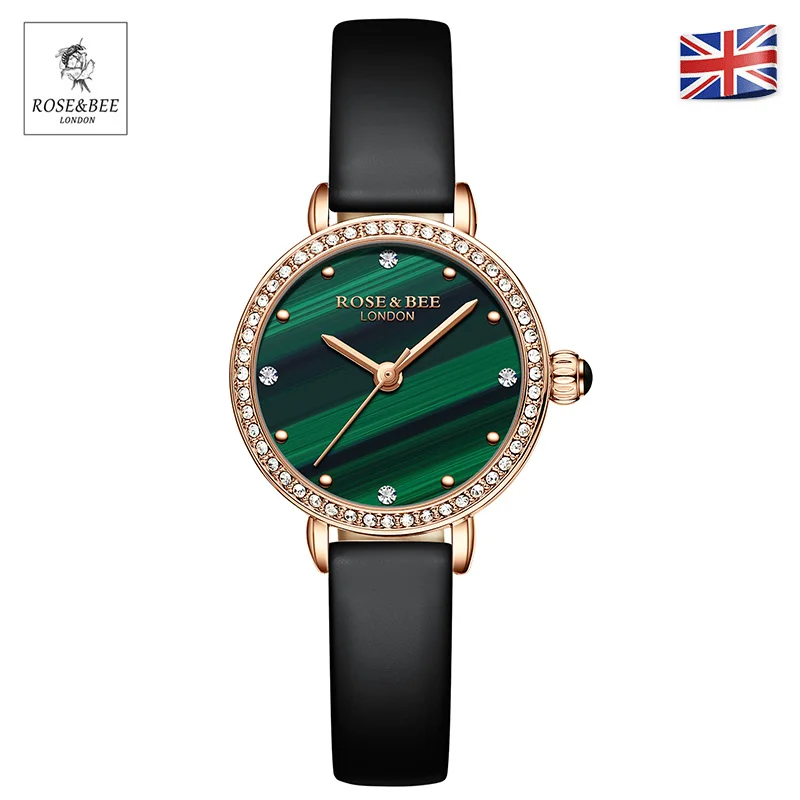 

Новинка 2021, роскошные женские наручные часы Стразы ROSE & BEE, кварцевые часы, простой кожаный ремешок, женские часы, повседневные наручные часы