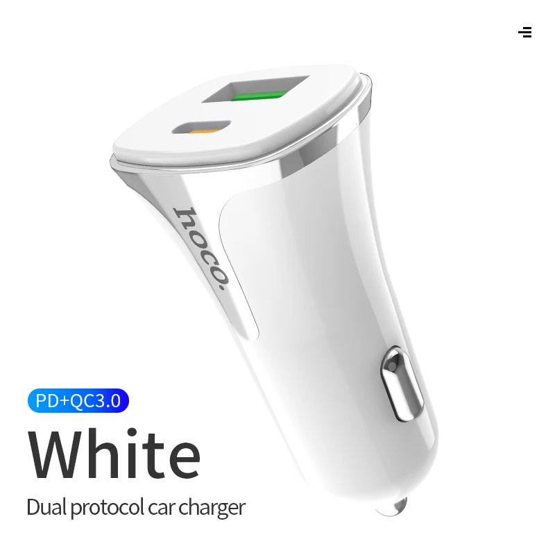 white Автомобильное зарядное устройство HOCO PD QC 3,0 USB зарядное устройство для samsung S8 S9 S10 Xiaomi Mi9 huawei USB Автомобильное зарядное устройство 18 Вт 3A адаптер - Тип штекера: white