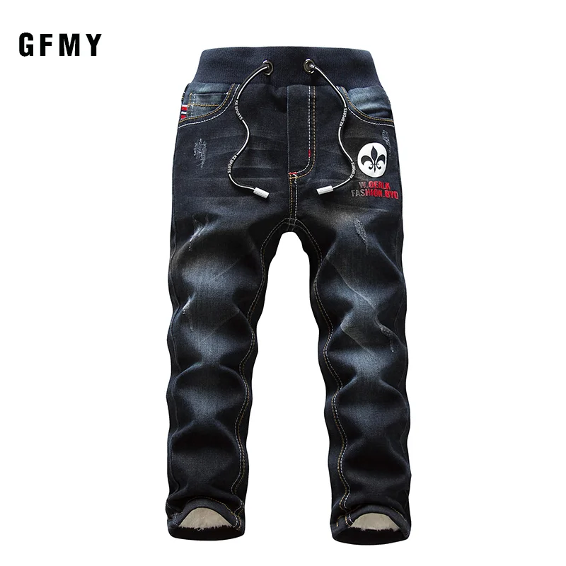 

GFMY Brand 2021 Leisure Winter Black Plus Velvet Boys Jeans 3year -10 Years Keep warm Straight type Children's Pants 1905